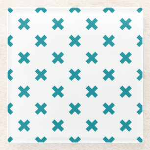 Dessous-de-verre En Verre Crochets turquoises sur blanc