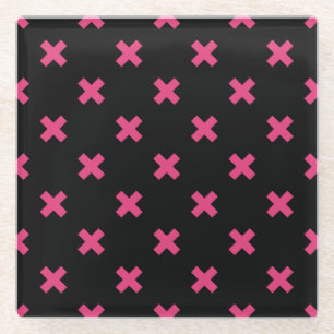 Dessous-de-verre En Verre Crochis Fuchsia sur noir