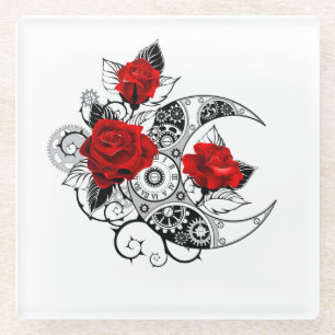 Dessous-de-verre En Verre Croissant mécanique avec roses rouges