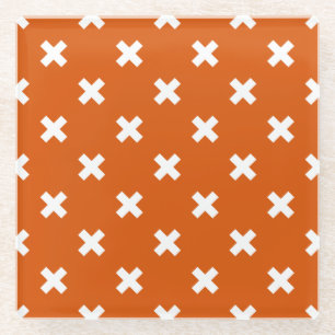 Dessous-de-verre En Verre Croix blanche coutures sur orange brûlé