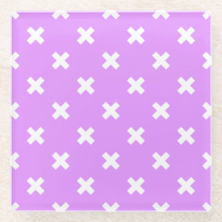 Dessous-de-verre En Verre Croix blanches sur lilas