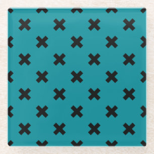 Dessous-de-verre En Verre Croix noire sur turquoise
