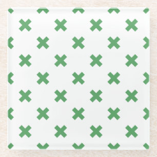 Dessous-de-verre En Verre Croix verte coutures sur blanc