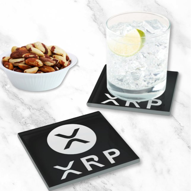 Dessous-de-verre En Verre Crypto noir et blanc Favoriser XRP haut de gamme (Upscale XRP Glass Coasters for Cryto Currency Enthusiast Parties. Great for Bachelor Party)
