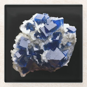 Dessous-de-verre En Verre Crystal Fluorite Bleu Profond & Calcite Flake