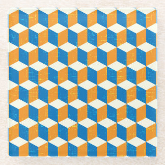 Dessous-de-verre En Verre Cubes isométriques rétro, illusion géométrique