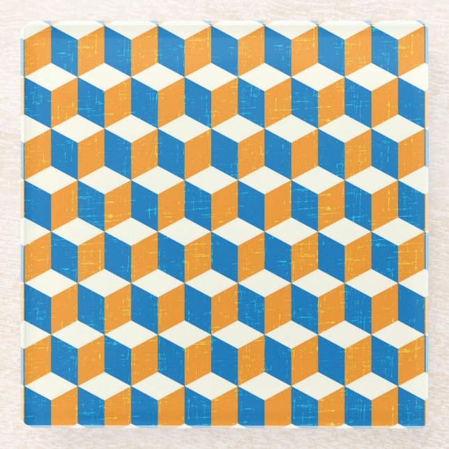Dessous-de-verre En Verre Cubes isométriques rétro, illusion géométrique (Devant)