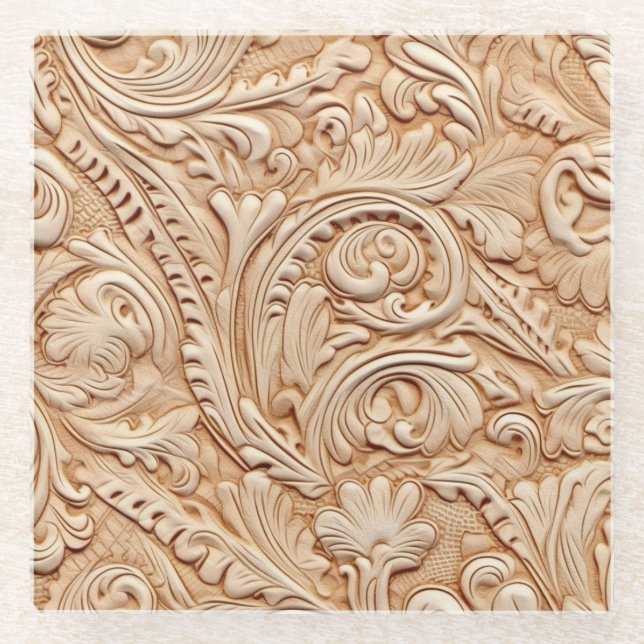 Dessous-de-verre En Verre Cuir en faux beige (Devant)