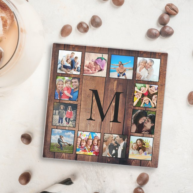 Dessous-de-verre En Verre Custom Family Photo Collage Reclaimed Wood (Créateur téléchargé)