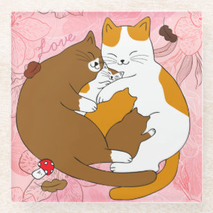 Dessous-de-verre En Verre Cute Chat Famille Dessous de verre en verre