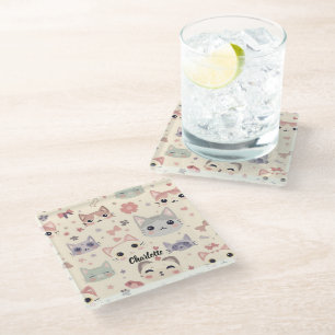 Dessous-de-verre En Verre Cute Chat simple chaton Motif