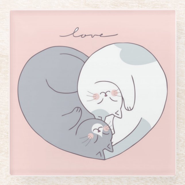 Dessous-de-verre En Verre Cute Love Cats (Devant)