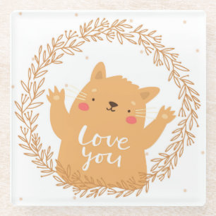 Dessous-de-verre En Verre Cute Love Chat