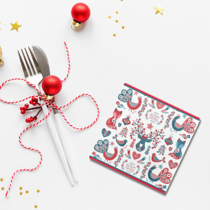 Dessous-de-verre En Verre Cute Navy et Red Christmas Scandinavian Folk Art