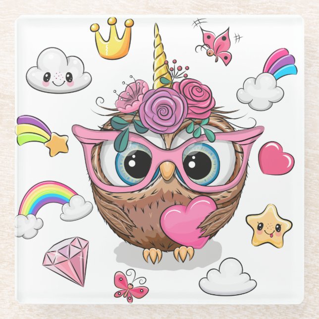 Dessous-de-verre En Verre Cute Owl (Devant)
