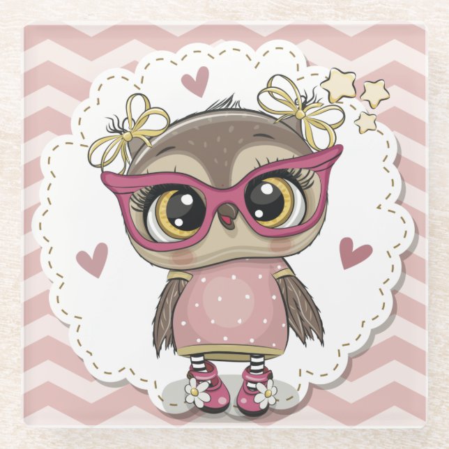 Dessous-de-verre En Verre Cute Owl (Devant)