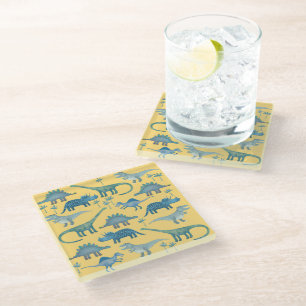 Dessous-de-verre En Verre Cute Yellow et Blue Dinosaures