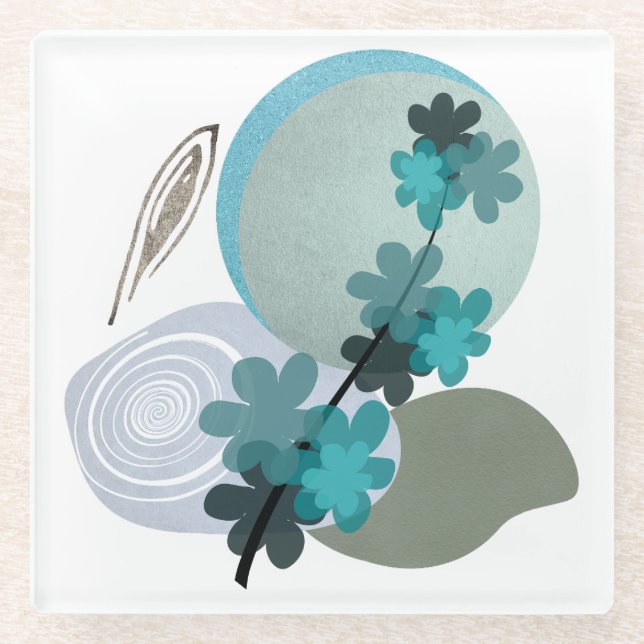 Dessous-de-verre En Verre Cyan Boho (Devant)