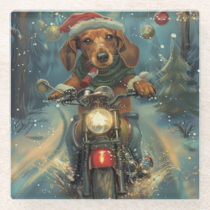 Dessous-de-verre En Verre Dachshund Chien équitation moto Noël