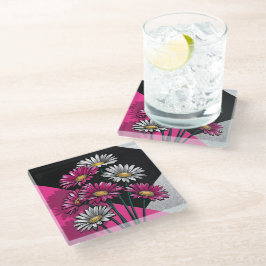 Dessous-de-verre En Verre Daisies in Pink and White