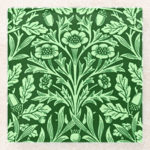 Dessous-de-verre En Verre Damas florales Art Nouveau, vert émeraude