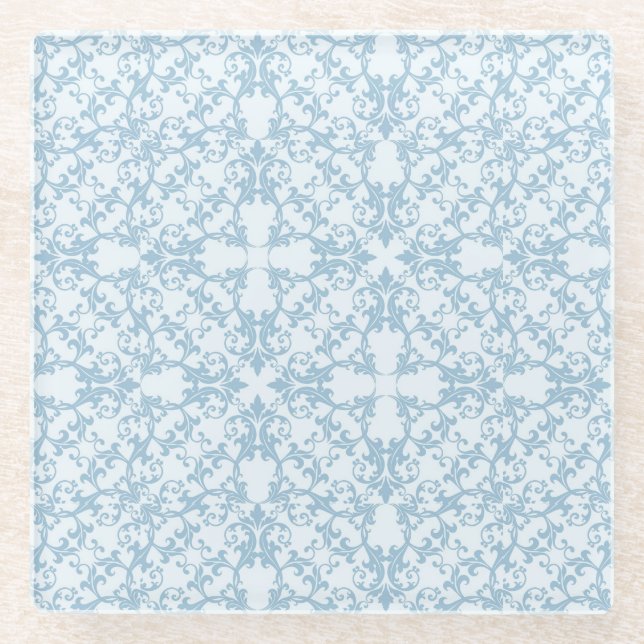 Dessous-de-verre En Verre Damassé bleu-clair (Devant)