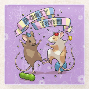 Dessous-de-verre En Verre Dancing Mice Fête Horaire Bannière Confetti & Ball