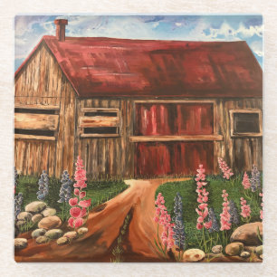 Dessous-de-verre En Verre Dans le champ Fleurs de cottage rustique