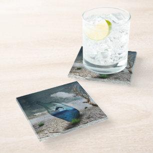 Dessous-de-verre En Verre Dauphin Dans Une Bouteille