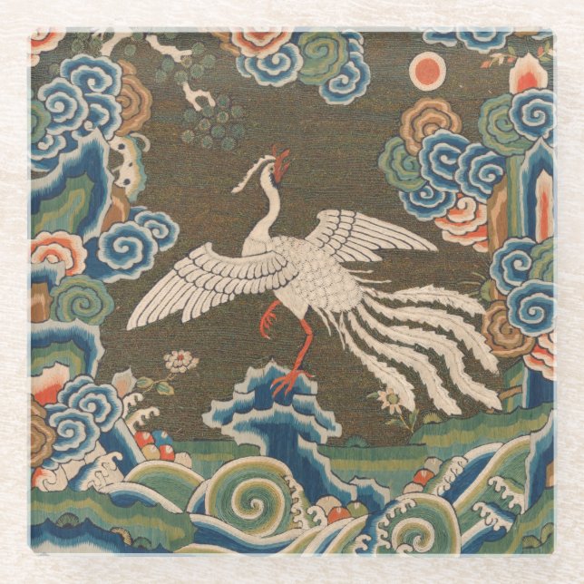 Dessous-de-verre En Verre Décor d'antiquité chinois d'oiseaux (Devant)