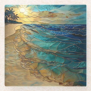 Dessous-de-verre En Verre Décor d'art côtier aux vagues océaniques