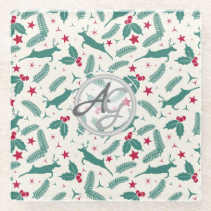 Dessous-de-verre En Verre Décor de Noël Monogramme Cerf Fougère Art Populair