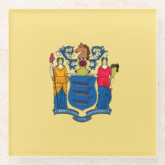 Dessous-de-verre En Verre Décor design du drapeau d'état du New Jersey (Devant)