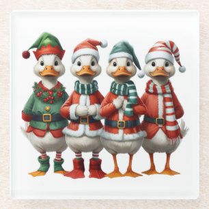 Dessous-de-verre En Verre Décor Festif de Noël Famille Canard