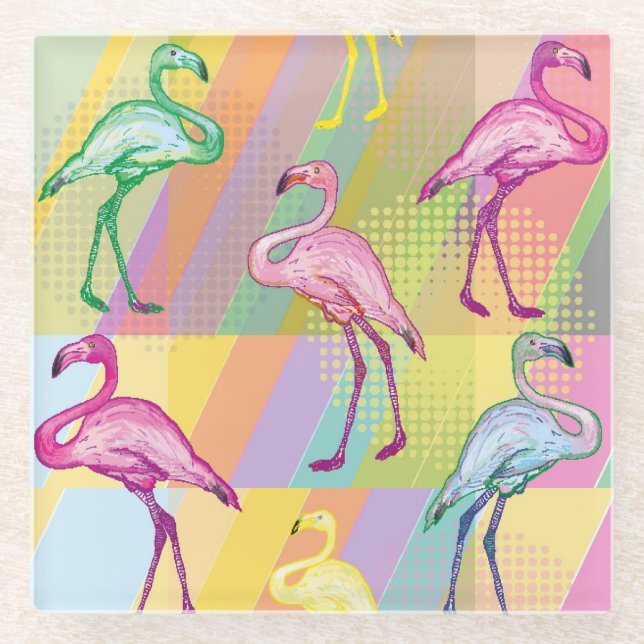 Dessous-de-verre En Verre Défilé de Flamant rose (Devant)