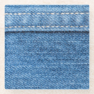 Dessous-de-verre En Verre Dénim Bleu : Jeans Classique Texture.