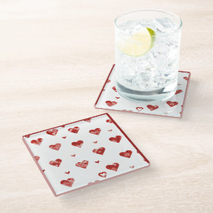 Dessous-de-verre En Verre Design Coeurs Plaidés Rouge