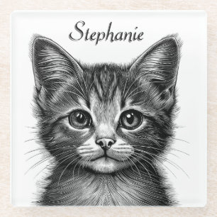 Dessous-de-verre En Verre Dessin adorable de Jeune Chat Personnel