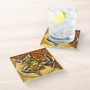 Dessous-de-verre En Verre dessin sicilien Sicilia Trinacria 