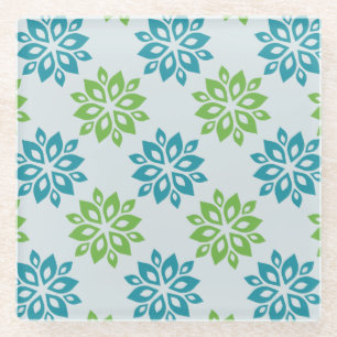 Dessous-de-verre En Verre Dessous de verre à motif floral vert citron et aqu