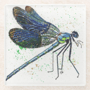 Dessous-de-verre En Verre Dessous de verre de libellules aquarelle