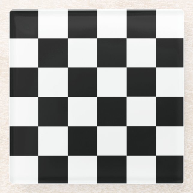 Dessous-de-verre En Verre Dessous de verre drapeau de course À damiers noir  (Devant)