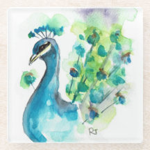 Dessous de verre en verre - Aquarelles Peacock