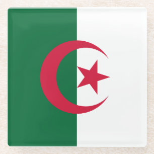 Dessous-de-verre En Verre Dessous de verre en verre avec drapeau d'Algérie