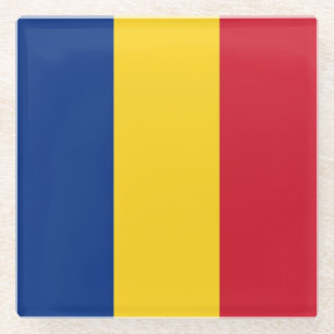 Dessous-de-verre En Verre Dessous de verre en verre avec drapeau de Roumanie
