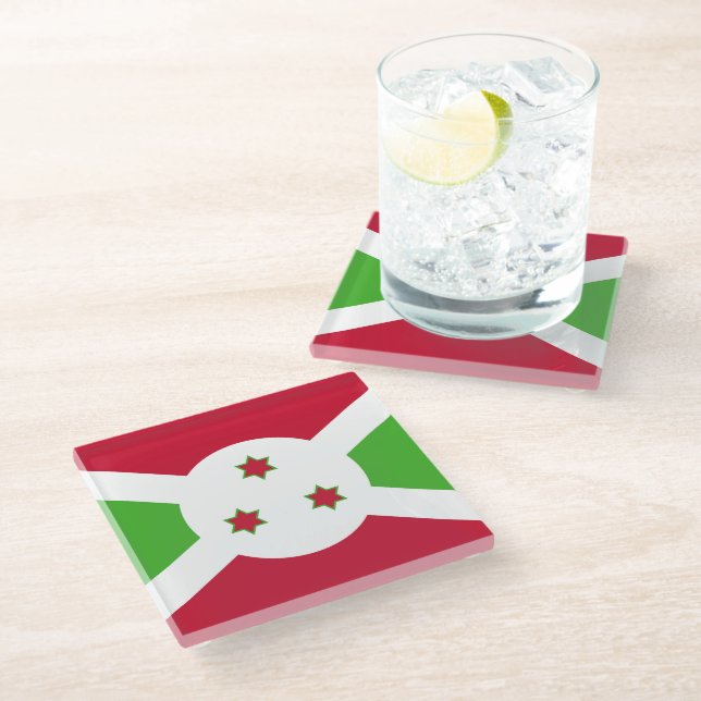 Dessous-de-verre En Verre Dessous de verre en verre avec drapeau du Burundi (Incliné)