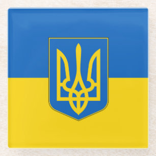 Dessous-de-verre En Verre Dessous de verre en verre avec drapeau d'Ukraine