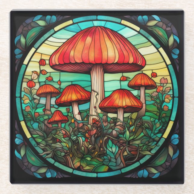 Dessous-de-verre En Verre Dessous de verre en verre d'art des champignons (Devant)
