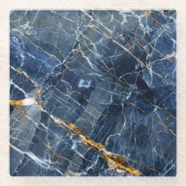 Dessous-de-verre En Verre Dessous de verre en verre de marbre d'or de marine (Devant)