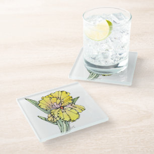Dessous-de-verre En Verre Dessous de verre en verre - Iris Jaune